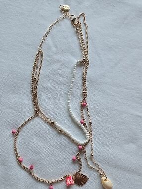 Icing Gold-Tone Layered Necklace with White Beads and Pink Accents